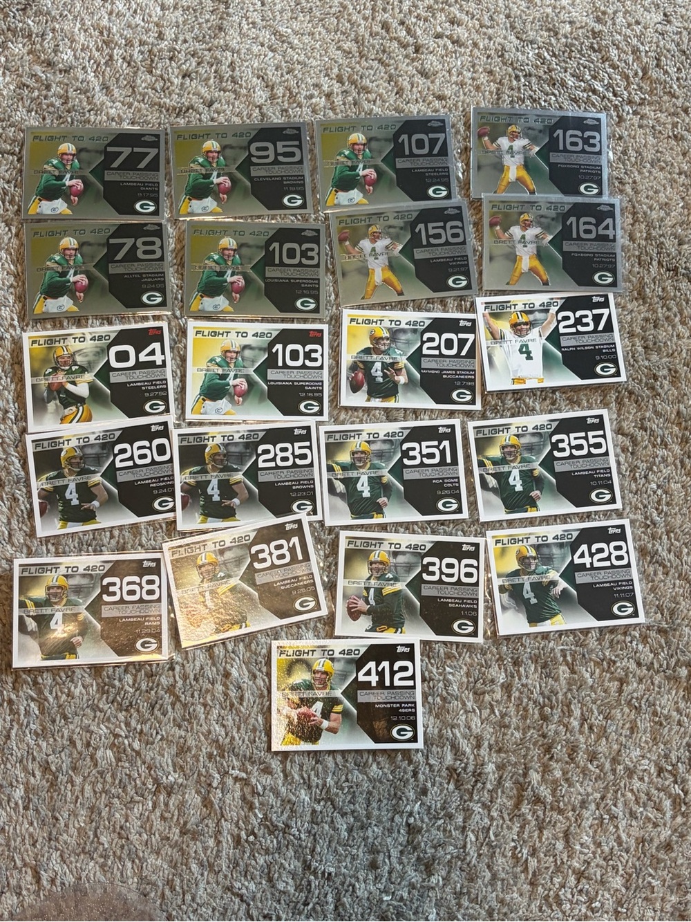 Brett Favre 21 card 2007 Topps & Chrome Flight to 420 football lot